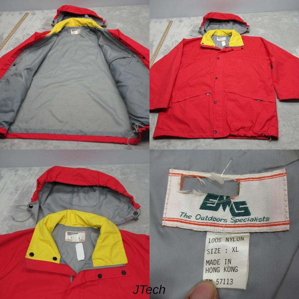 EMS Eastern Mountain Sports Jacket Mens XL Red Hooded Wind Rain Waterproof VTG
